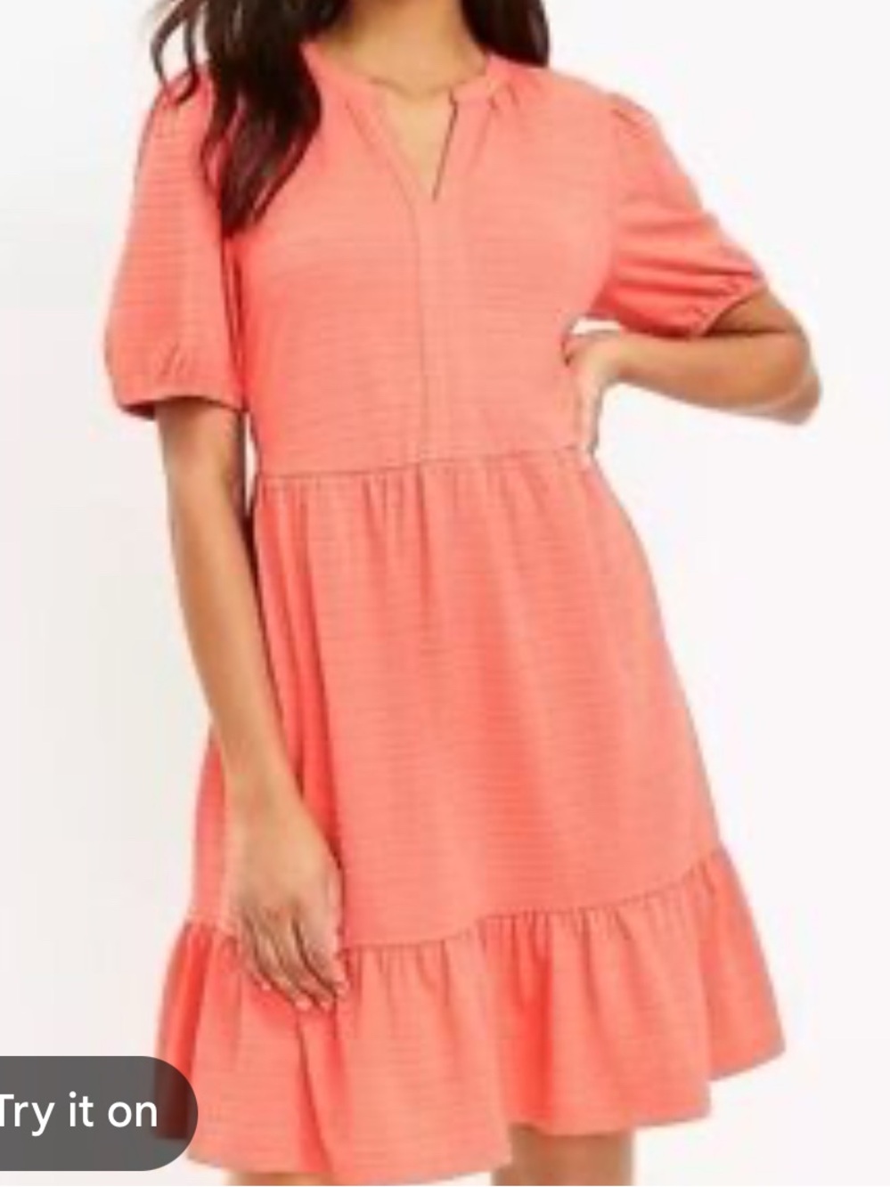 LOFT Coral Orange Puff-Sleeve Tiered Dress